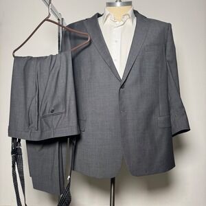 Awearness Kenneth Cole Suit Mens 52R W48x30 Grey Wool Executive Fit 2-Button